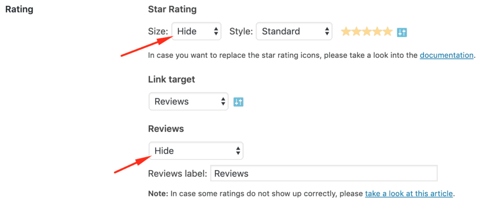 Screenshot showing where to enable Ratings and Reviews on AAWP